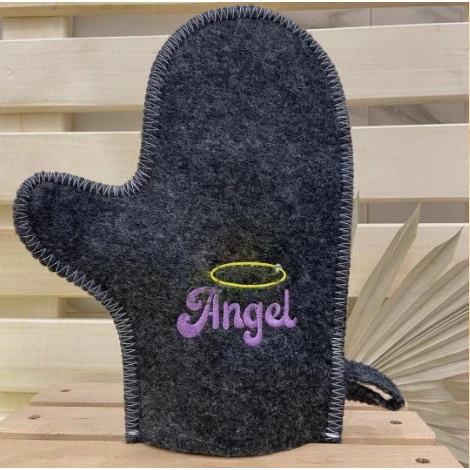 Варежка банная с вышивкой "Angel", цвет серый, без упаковки