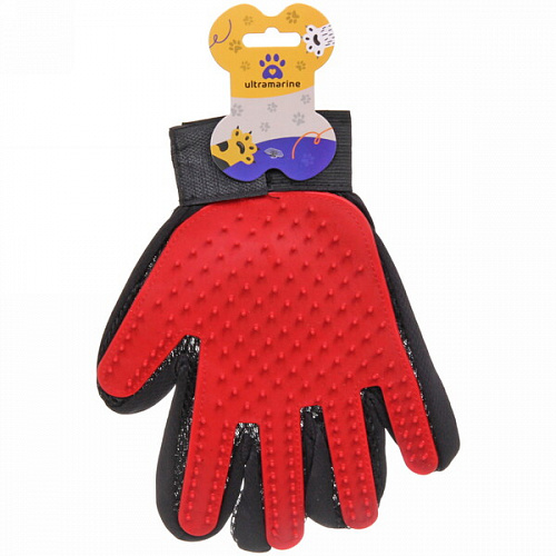Расческа - перчатка для собак и кошек "ЛАПКИ и ЦАРАПКИ", на липучке, цвет красный, 23см (подвес)