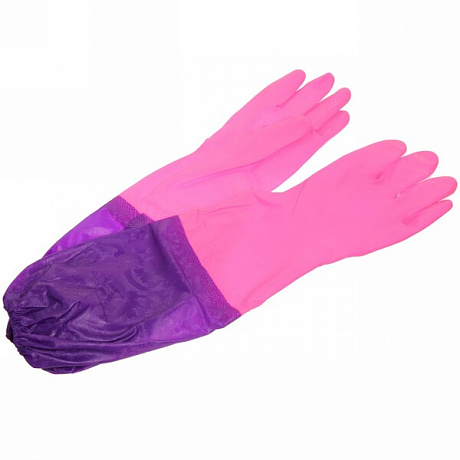 Перчатки пвх "Флора" розовые 50см с флисовой подкладкой и удлиненными рукавами ДоброСад