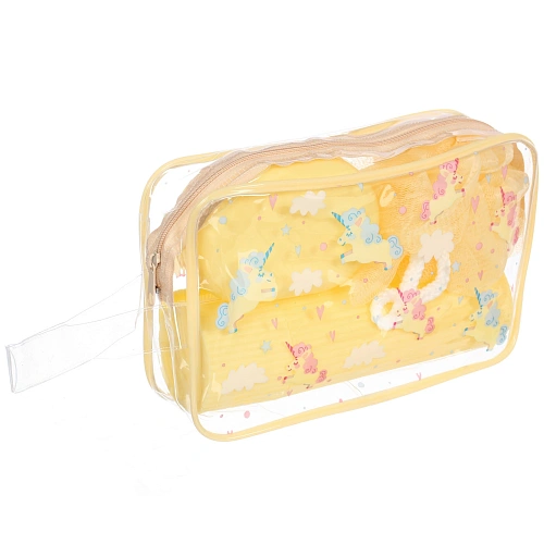 Набор банный дорожный 4шт Traveler-Единорог, цв желтый, (мочалка, футляр 2шт, расческа), 20126_10