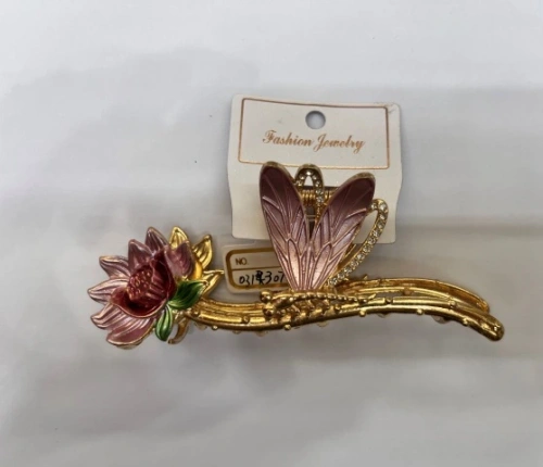 Заколка-краб для волос "PORTOFINO", цветок и бабочка, цвет золото и хром, 11*4см