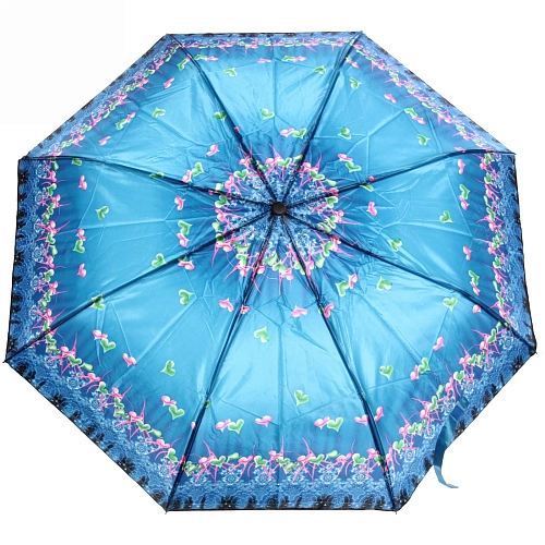 Зонт женский полуавтомат Ультрамарин - Венера, микс 6 цветов, 8 спиц, d-100см, длина в слож виде 28см, голубые цветы_17