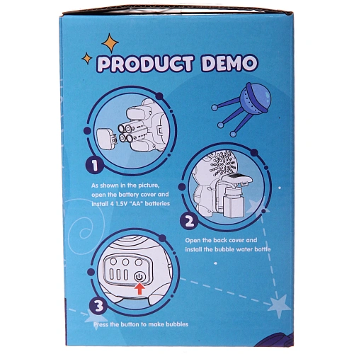 Мыльные пузыри Spaceman, генератор, 14 см, 40 мл, на батарейках (АА 4 шт, в компл не входят)_11