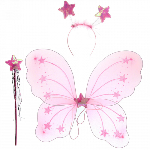 Карнавальный набор (крылья, ободок, палочка) "Фея звезд" розовый