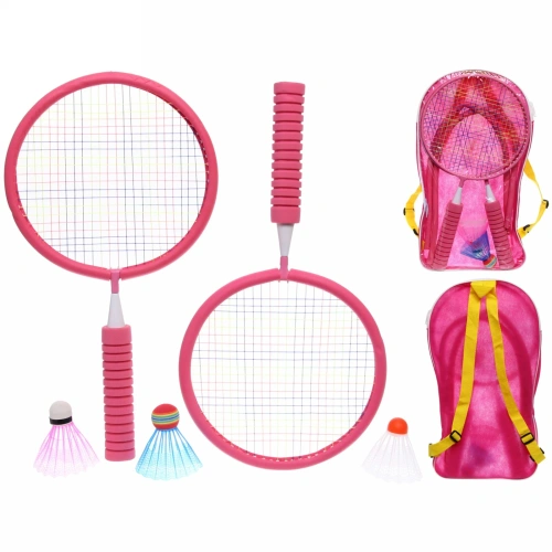 Бадминтон в наборе K-707 6 предметов: 2 металлические ракетки 43 см,3 волана, чехол (розовый)