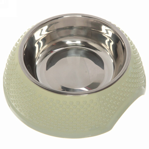 Миска металлическая "Колор-Сердце" 250мл 18,8*6см на пластиковой подставке, цвет зеленый