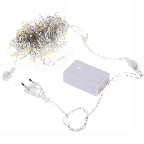 Гирлянда для улицы Bright light 10 м 100 ламп LED прозрачпров,8 реж, IP-54, Теплый белый (возможность соединения)_6