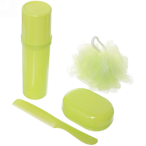 Набор банный дорожный 4шт Traveler - Полоска, микс 4 цв, (мочалка, футляр 2шт, расческа), 21127см_13