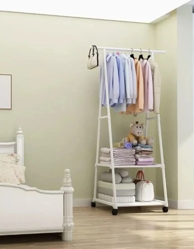 Вешалка гардеробная напольная на колёсах с полкой "ПЕРФЕКТХАУС", цвет белый, нагрузка 15кг и 5кг на полку, 55*42*160см