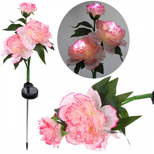 Светильник на солн.батарее (фигура на спице с подсветкой) "Великолепная роза" 73 см, Розовый (свечение белое)