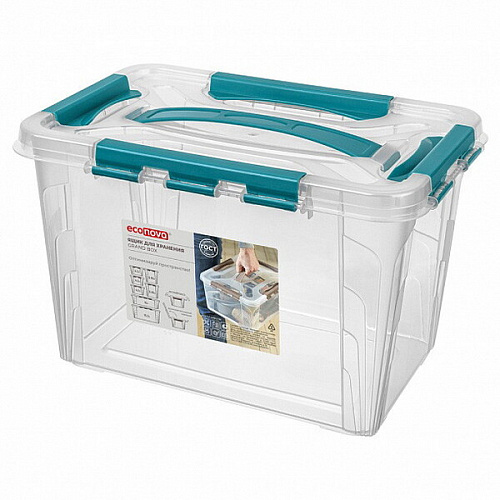 Ящик для хранения универсальный с замками "GRAND BOX", голубой, 29*19*18см, 6,65 л