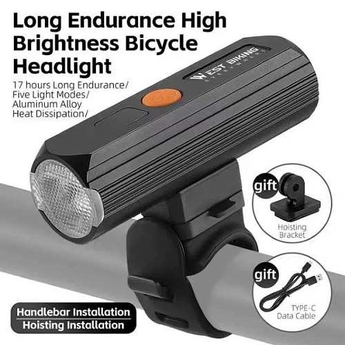 Фонарь велосипедный, передний West Biking YP0701434 (аккум 3200 mAh, Tape-C)_18