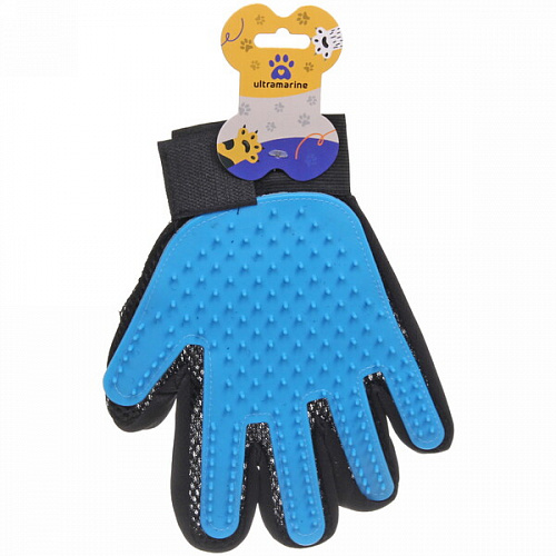 Расческа - перчатка для собак и кошек "ЛАПКИ и ЦАРАПКИ", на липучке, цвет голубой, 23см (подвес)