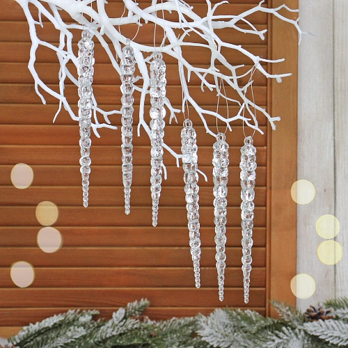 Подвеска "Хрустальная сосулька" 15 см (набор 6 шт)