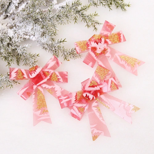 Бант на ёлку "Очарование" 9*11 см (набор 3 шт), Красный