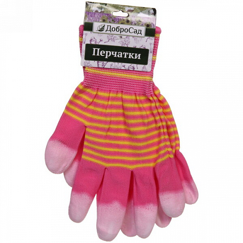 Перчатки нейлоновые "Аурэль" с покрытием облив пальцев, розовые 8 р-р ДоброСад