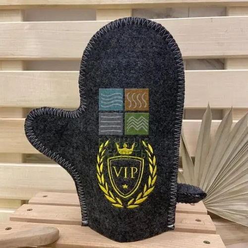 Варежка банная с вышивкой "VIP", цвет серый, без упаковки