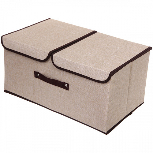 Короб - органайзер складной стеллажный для хранения вещей "ДОМания", цвет бежевый, два отделения, 50*30*25см (лейбл)