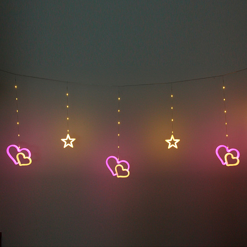 Гирлянда для дома БАХРОМА ш3м*0,75/0,5м 576 лампы LED "Сердца", прозрачн.провод, 8 реж, IP-20,Мультицвет (возможность соедиения)