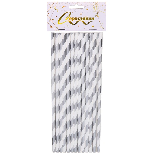 Трубочка для коктейля Праздник 19,5 см d-6 мм (набор 25 шт), Серебро_4