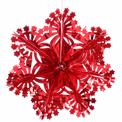 Украшение фольгированное "Сказочная снежинка" d-30 см, Красный