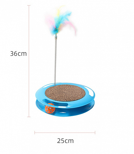 Игрушка для кошек интерактивная с пружинкой перышками "ЛАПКИБум", цвет голубой, 36*25см 