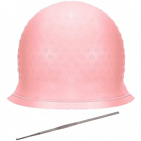 Шапочка силиконовая для мелирования волос "KLEVER", в комплекте с крючком, цвет розовый, 30*23см