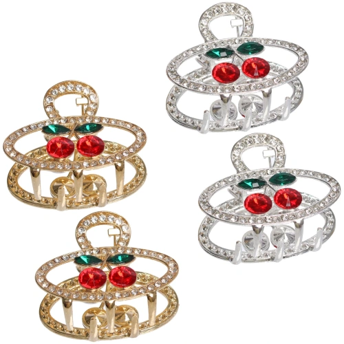 Заколка-краб для волос 2шт "AKS - DesignPRO", вишенки, овал, цвет золото и хром, 4*3см