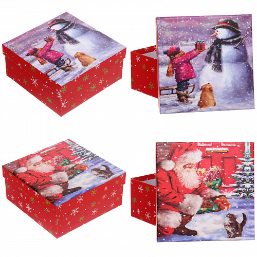 Коробка подарочная "Дед Мороз и кошка" 18*18*8,5 см
