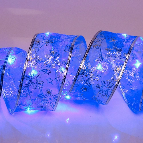 Гирлянда для дома ЛЕНТА ДЕКОРАТИВНАЯ  "Морозные снежинки" 2,0 м, 6 см, 20 ламп LED (на батарейках), Синий (подсветка синий)