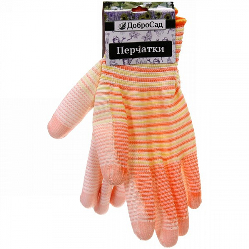 Перчатки нейлоновые "Радуга" с ПВХ покрытием полуоблитые, оранжевые 8 р-р ДоброСад
