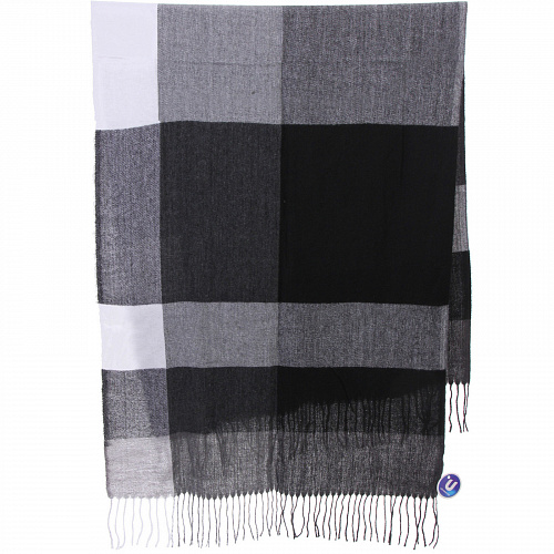 Палантин - шарф "ZIMA", принт в клетку, цвет черный/серый, 180*70см (230гр)