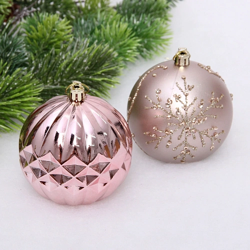 Новогодние шары Волшебный бал 8 см (набор 6 шт), Розовое золотоШампань_7