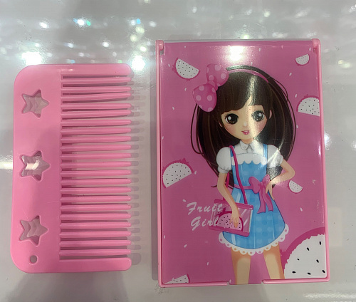 Расческа с зеркалом в наборе детские "МИМИШКИ", девочка, цвет розовый, 11*7,8см 
