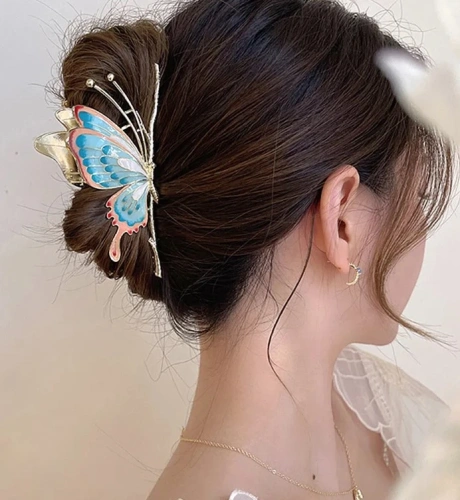 Заколка-краб для волос "PORTOFINO", бабочка, цвет золото и хром, 11,5*5,3см