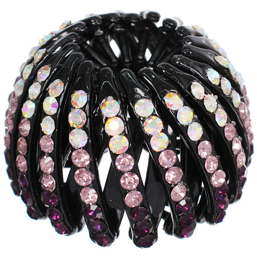 Заколка - автомат пластиковая KLEVER, цвет черный со стразами пудра, 714см (в пакете с подвесом)_3