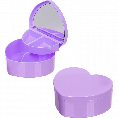 Шкатулка пластиковая с зеркалом "KiKi HAUS", сердце, цвет сиреневый, 13.5*11.5*5.5см (в коробке)