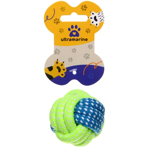 Игрушка - мячик для собак средних и мелких пород "КАНАТНЫЙ ИГРУЛИК", желтый/синий, d-6см (лейбл)