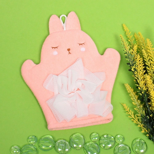 Мочалка-варежка для тела Water Magic - Зайчонок Дэнис, цвет зелёный, 1822 см (ZIP пакет)_5