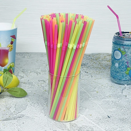 Трубочка для коктейля 5*210мм в наборе 100 шт цветная