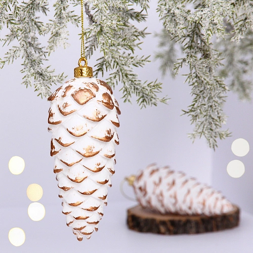 Ёлочные игрушки VERSAILLES "Снежные шишки" 14*6 см (набор 2 шт), Белый/розовое золото
