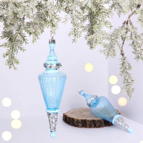 Елочные игрушки "Сияющий кристалл" 5,2*5,2*19 см (набор 2 шт), Голубой