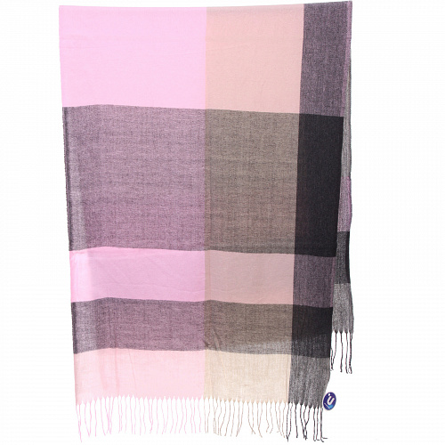 Палантин - шарф "ZIMA", принт в клетку, цвет розовый/серый, 180*70см (230гр)