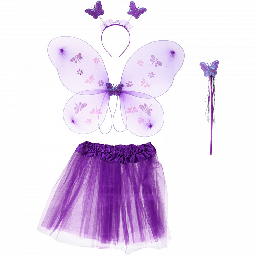 Карнавальный костюм "Сказочная фея" (юбка,крылья,волшебная палочка,ободок), Фиолетовый