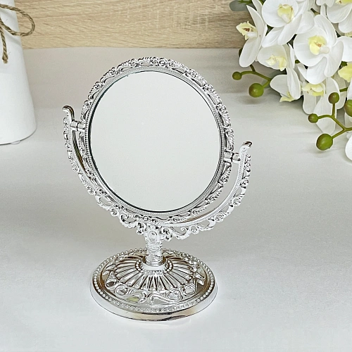 Зеркало настольное в пластиковой оправе "Версаль - Круг", цвет серебро, двухстороннее,18см