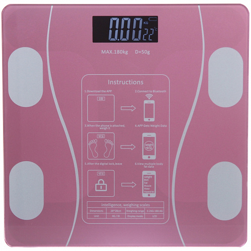 Весы напольные электронные "SMART - Style" 28*28*0,5 см, bluetooth (работает от 2хААА), Розовый