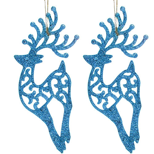 Подвески в блестках Олень 14 см (набор 2шт), голубой_3