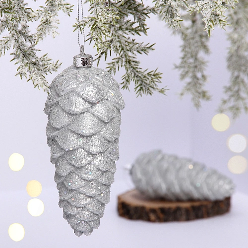 Ёлочные игрушки VERSAILLES "Снежные шишки" 14*6 см (набор 2 шт), Серебро