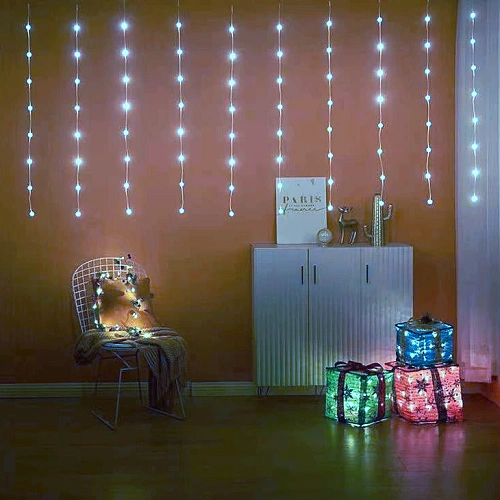 Гирлянда для дома ЗАНАВЕС "Жемчужина" ш3* в1 м 100 ламп LED, прозр. пров, 8 реж,IP-40, Белый (возможность соединения)