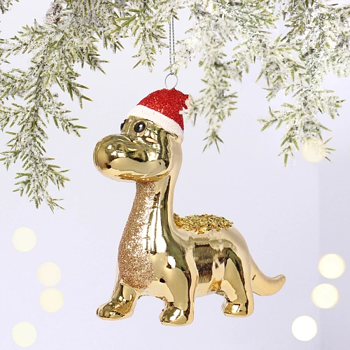 Ёлочная игрушка "Весёлый динозавр" 4*13*11.5 см, Шампань